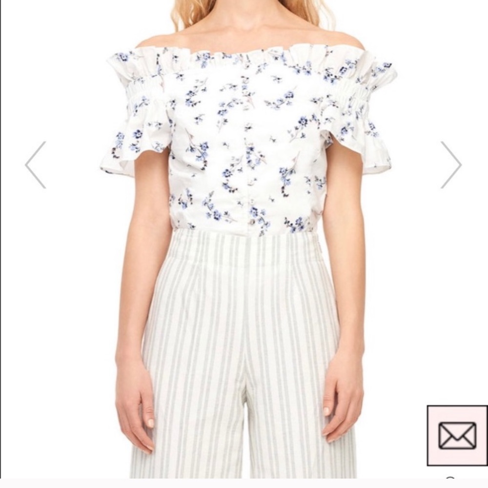 Francine Floral Off the Shoulder Button OTS coastal grandmother